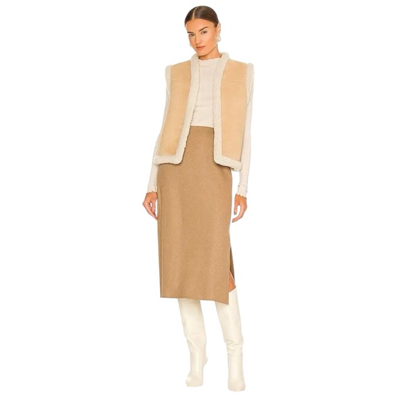 Vince Brushed Flannel Side Slit Slip Skirt in Tan size 10 - Picture 12 of 13